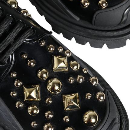 Black Leather Trekking Derby Embellished Shoes