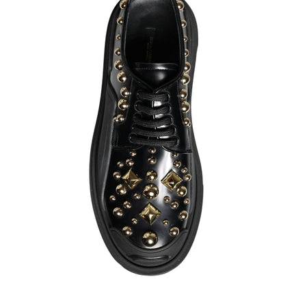 Black Leather Trekking Derby Embellished Shoes