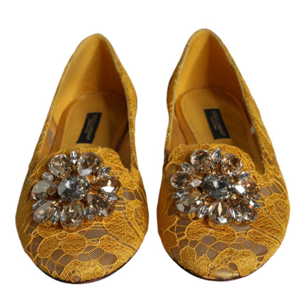 Mustard Lace Crystal Ballet Flats Loafer Shoes