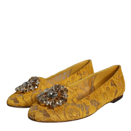 Mustard Lace Crystal Ballet Flats Loafer Shoes