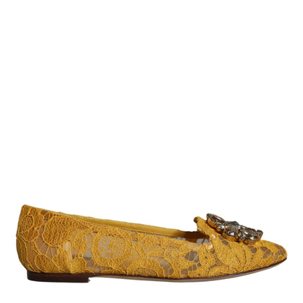 Mustard Lace Crystal Ballet Flats Loafer Shoes