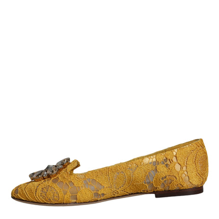 Mustard Lace Crystal Ballet Flats Loafer Shoes