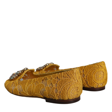 Mustard Lace Crystal Ballet Flats Loafer Shoes