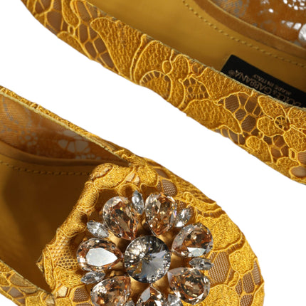 Mustard Lace Crystal Ballet Flats Loafer Shoes