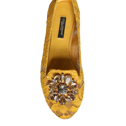 Mustard Lace Crystal Ballet Flats Loafer Shoes