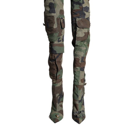 Multicolor Camouflage Knee High Heels Boots Shoes