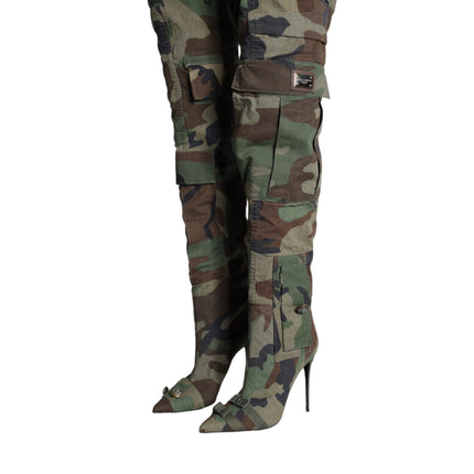 Multicolor Camouflage Knee High Heels Boots Shoes