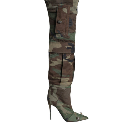 Multicolor Camouflage Knee High Heels Boots Shoes