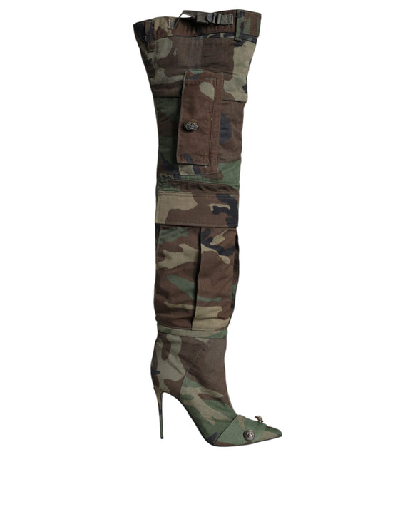 Multicolor Camouflage Knee High Heels Boots Shoes