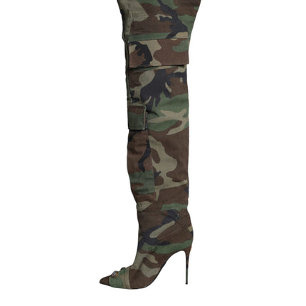 Multicolor Camouflage Knee High Heels Boots Shoes