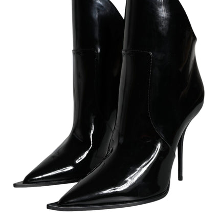 Black Patent Leather Pointed Ankle Boots Shoes