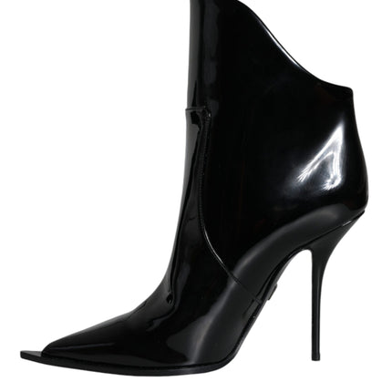 Black Patent Leather Pointed Ankle Boots Shoes