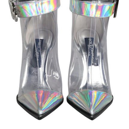 Silver Iridescent PVC Pointed Short Boots Shoes