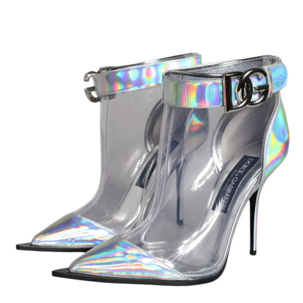 Silver Iridescent PVC Pointed Short Boots Shoes