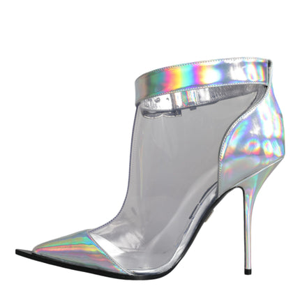 Silver Iridescent PVC Pointed Short Boots Shoes