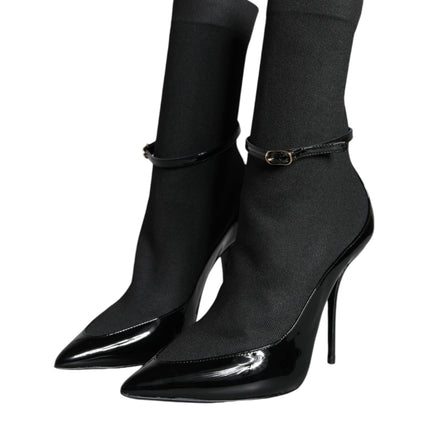 Black Leather Stilettos Booties Socks Shoes