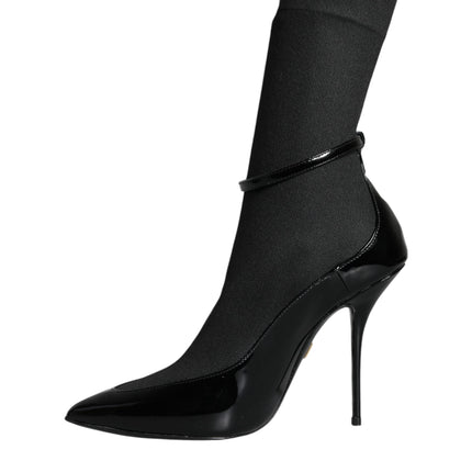 Black Leather Stilettos Booties Socks Shoes