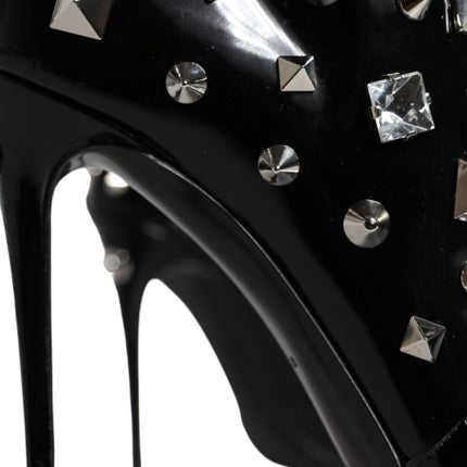 Black Leather Studs Crystal Ankle Boots Shoes