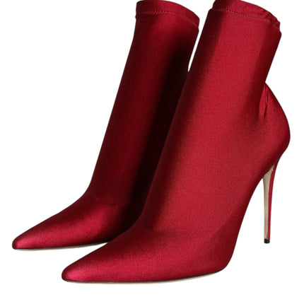 Cherry Red Stretch Stilettos Ankle Boot Shoes