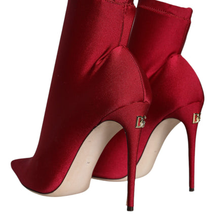 Cherry Red Stretch Stilettos Ankle Boot Shoes