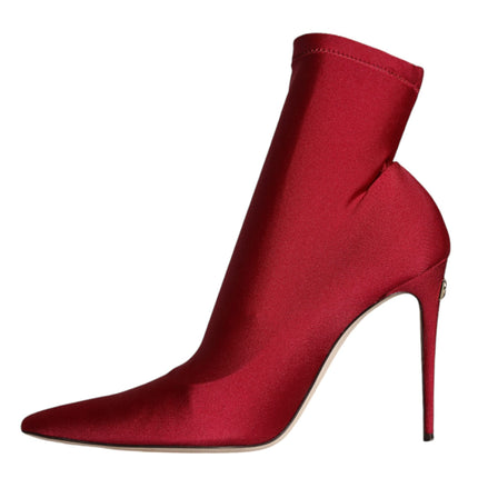 Cherry Red Stretch Stilettos Ankle Boot Shoes