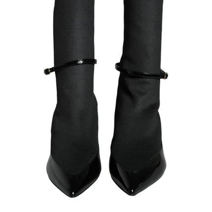 Black Leather Stilettos Booties Socks Shoes