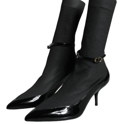 Black Leather Stilettos Booties Socks Shoes