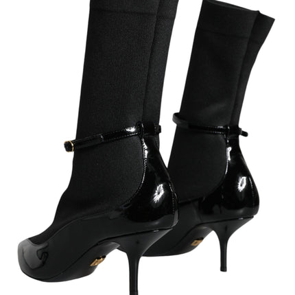 Black Leather Stilettos Booties Socks Shoes