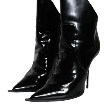 Black Patent Leather Pointed Ankle Boot Shoes