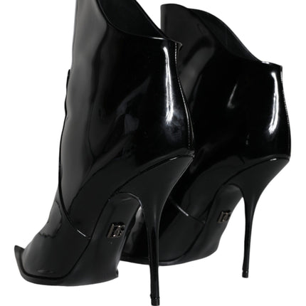 Black Patent Leather Pointed Ankle Boot Shoes