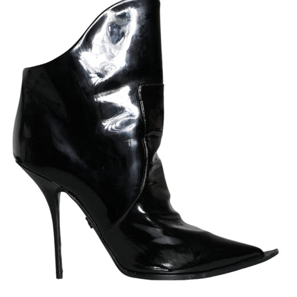 Black Patent Leather Pointed Ankle Boot Shoes