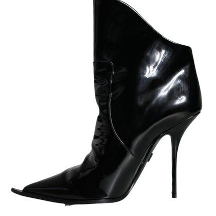 Black Patent Leather Pointed Ankle Boot Shoes