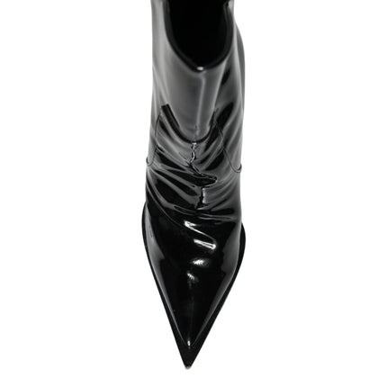 Black Patent Leather Pointed Ankle Boot Shoes