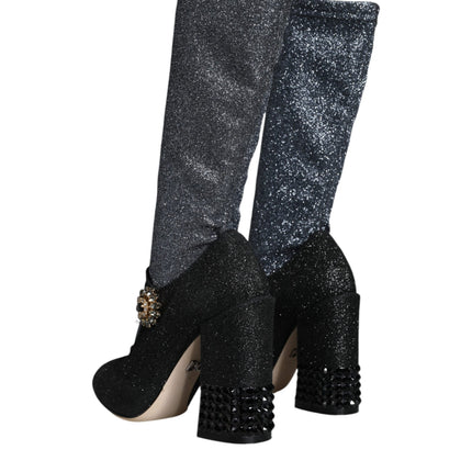 Black Crystal Mary Janes Booties Shoes