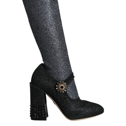 Black Crystal Mary Janes Booties Shoes