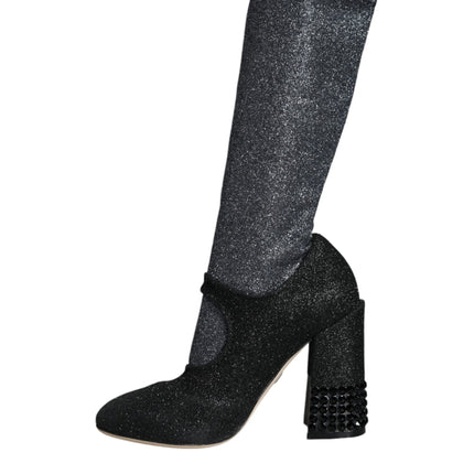 Black Crystal Mary Janes Booties Shoes