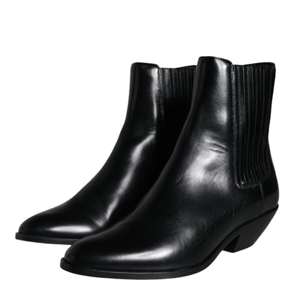 Black Leather Ankle Boots Booties Shoes