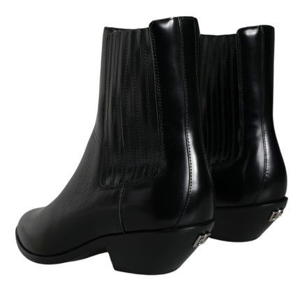 Black Leather Ankle Boots Booties Shoes