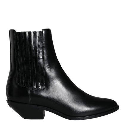 Black Leather Ankle Boots Booties Shoes