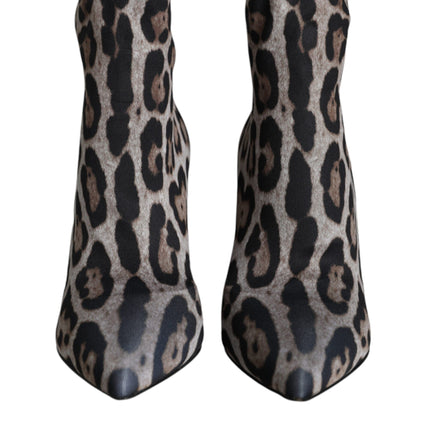 Gray Leopard Stretch Heels Ankle Boots Shoes