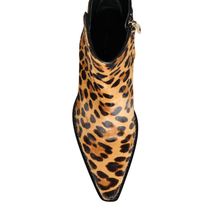 Brown Leopard Calf Fur Ankle Boots Shoes