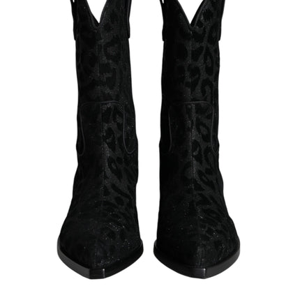 Black Gray Leopard Cowboy Boots Shoes