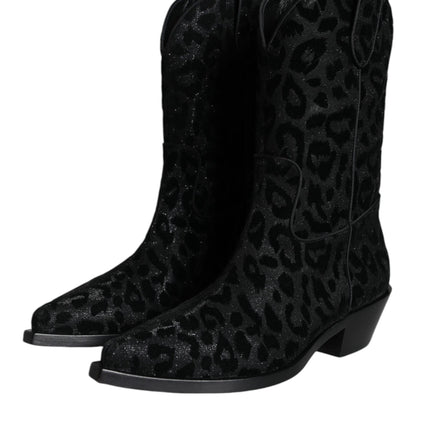 Black Gray Leopard Cowboy Boots Shoes