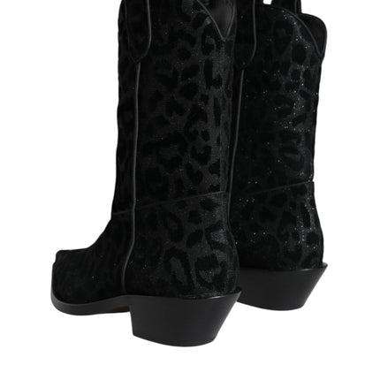 Black Gray Leopard Cowboy Boots Shoes