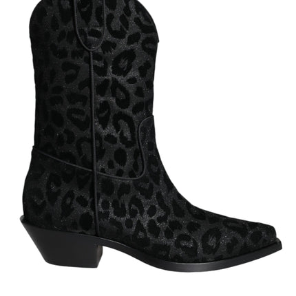 Black Gray Leopard Cowboy Boots Shoes