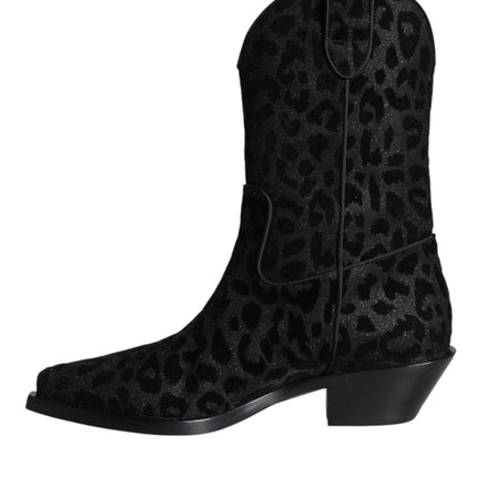 Black Gray Leopard Cowboy Boots Shoes