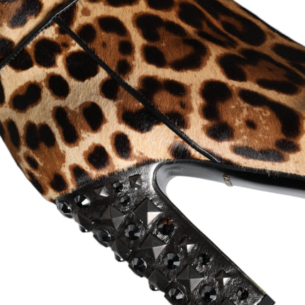 Beige Black Leopard Knee High Boots Shoes