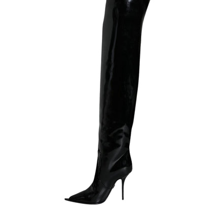 Black Patent Leather Knee High Boots Shoes