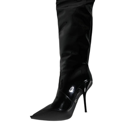 Black Patent Leather Knee High Boots Shoes