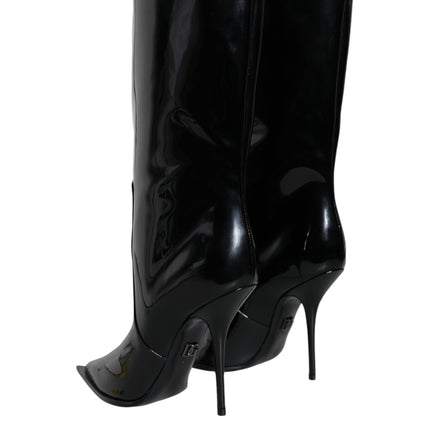 Black Patent Leather Mid Calf Boots Shoes